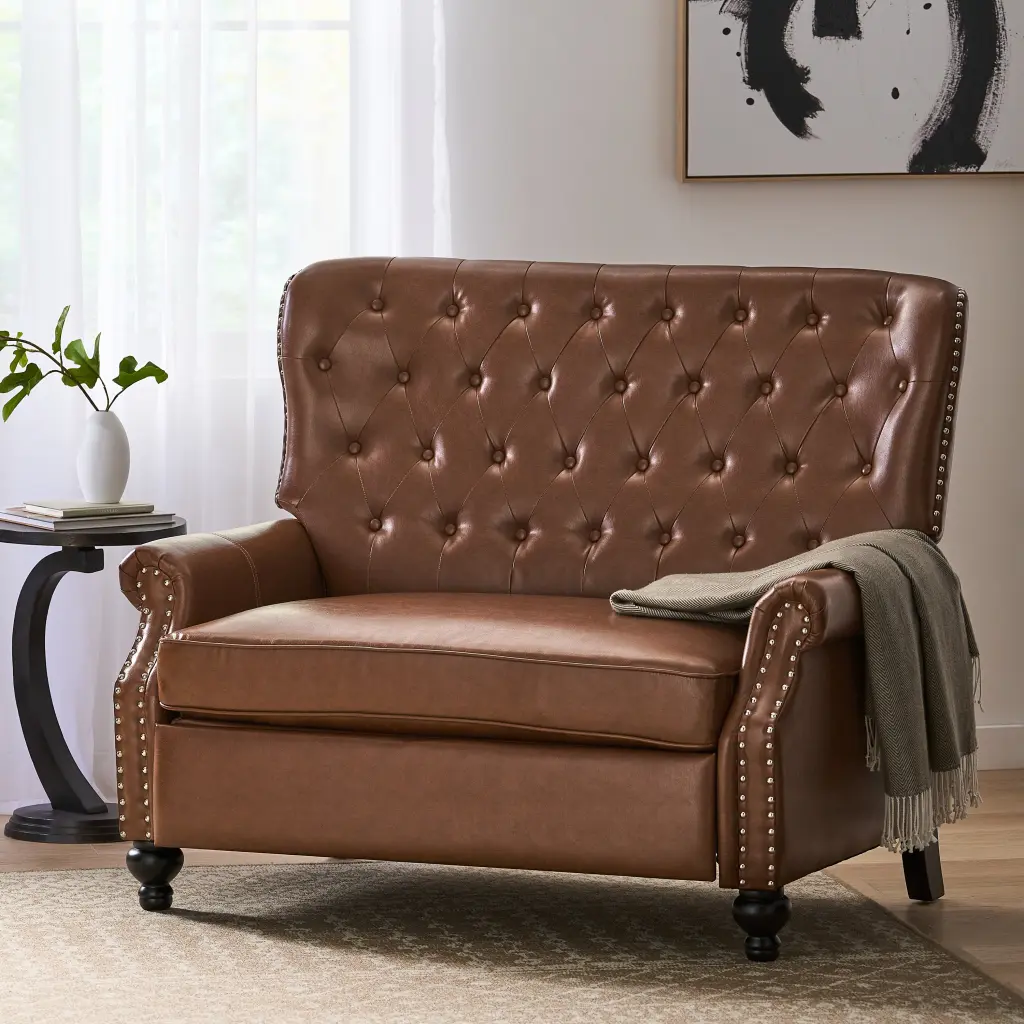 Oversize Faux Hide Recliner Light Brown PU Comfortable Lounging nh-ocean furniture