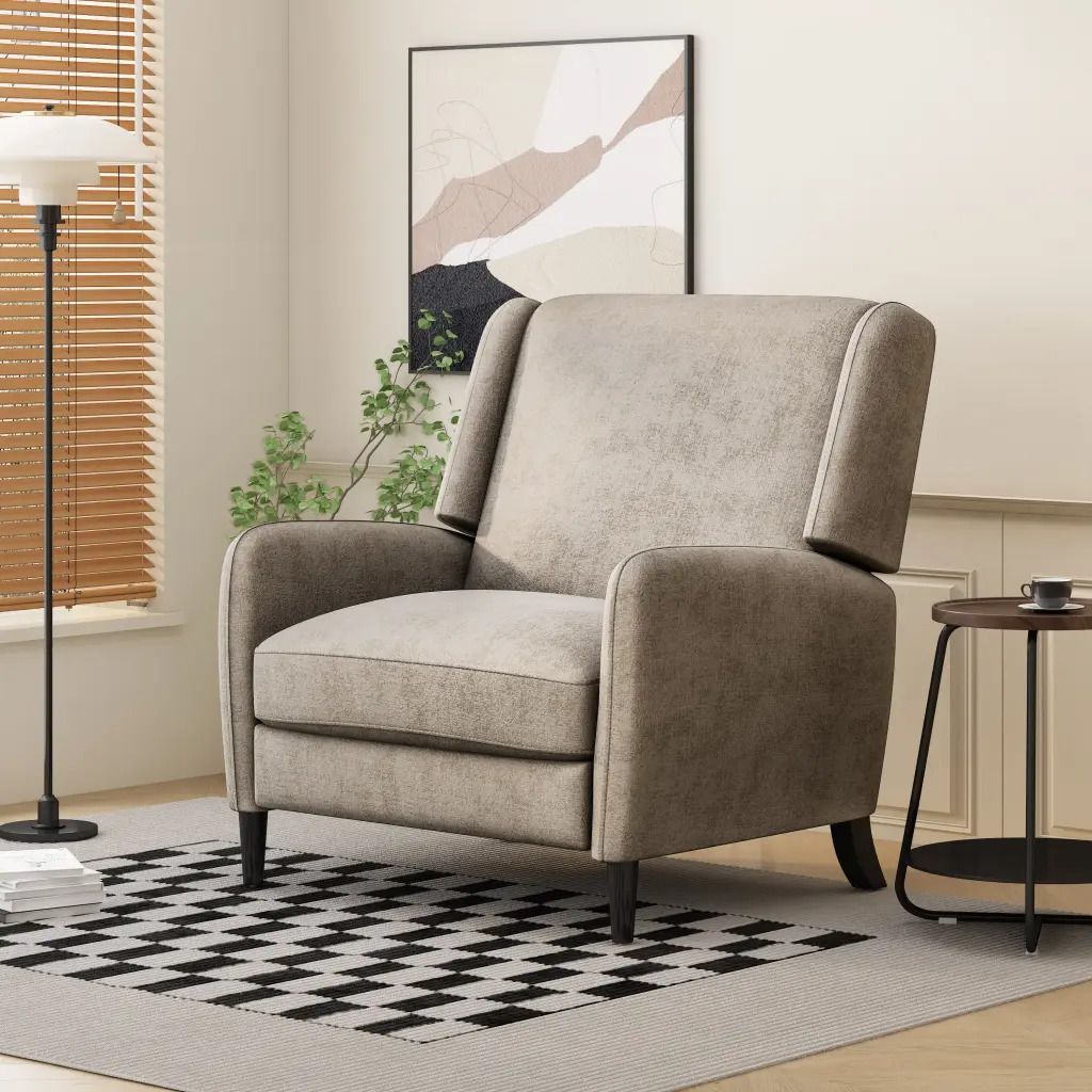 Oversized Textured Material Pushback Recliner Dark Beige and Dark Brown nh-ocean furniture