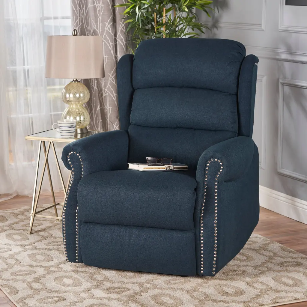 Power Recliner Chair Navy Blue Fabric Adjustable Positions nh-ocean furniture