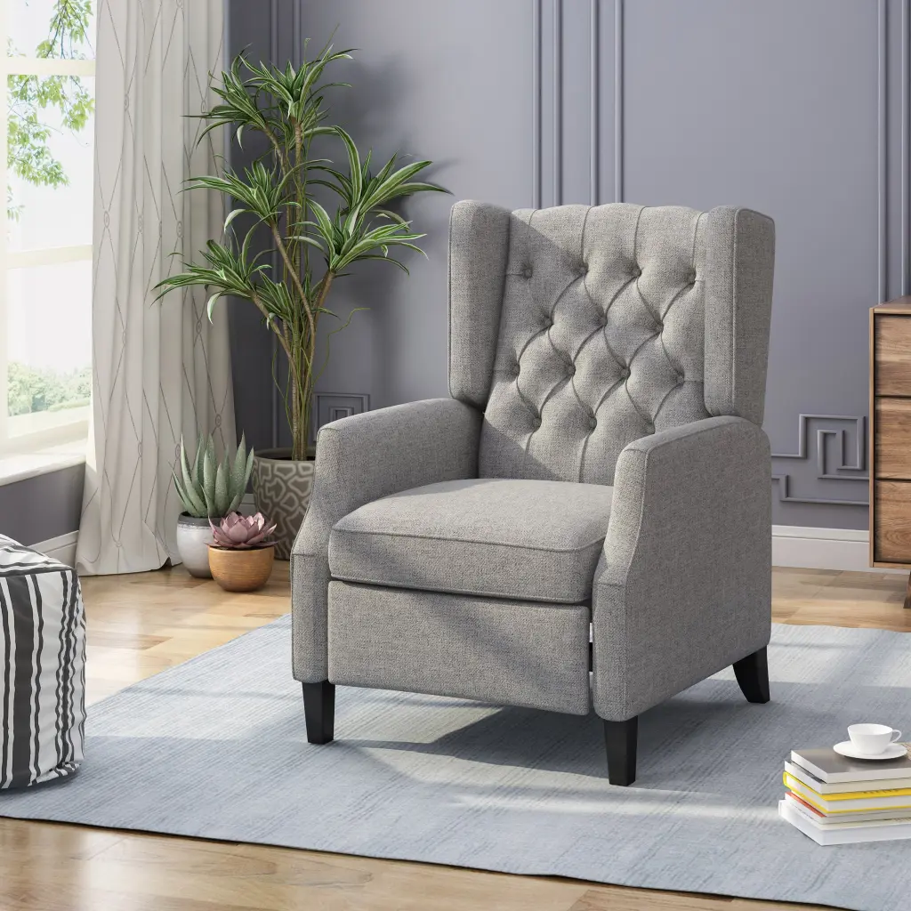 Grey Material Recliner Chair Living Room Comfort nh-sunfay