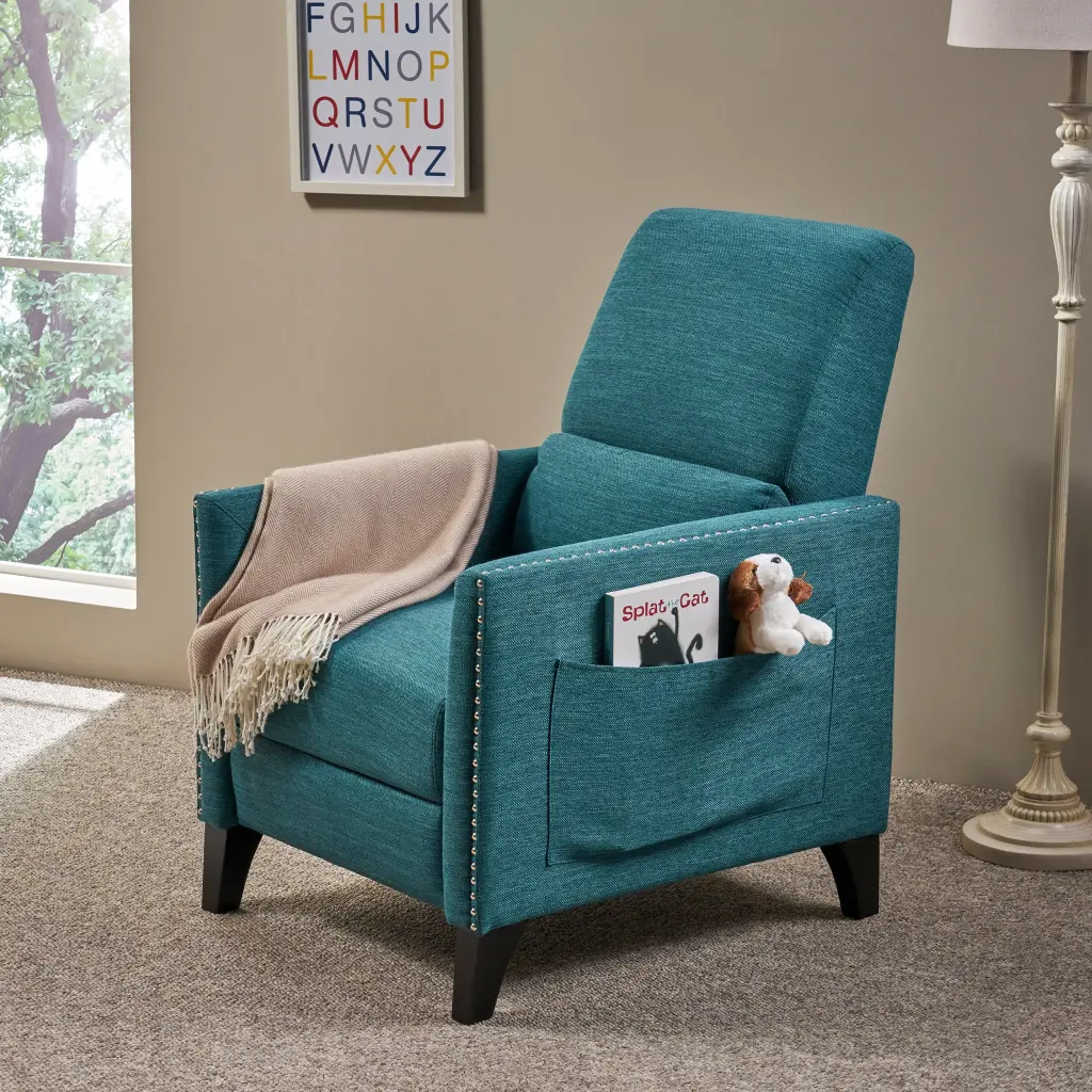 Push Back Recliner Chair Teal Upholstery Modern Lounge Chair nh-sunfay