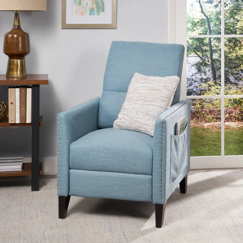 Push Back Recliner Light Blue Upholstery Material nh-sunfay