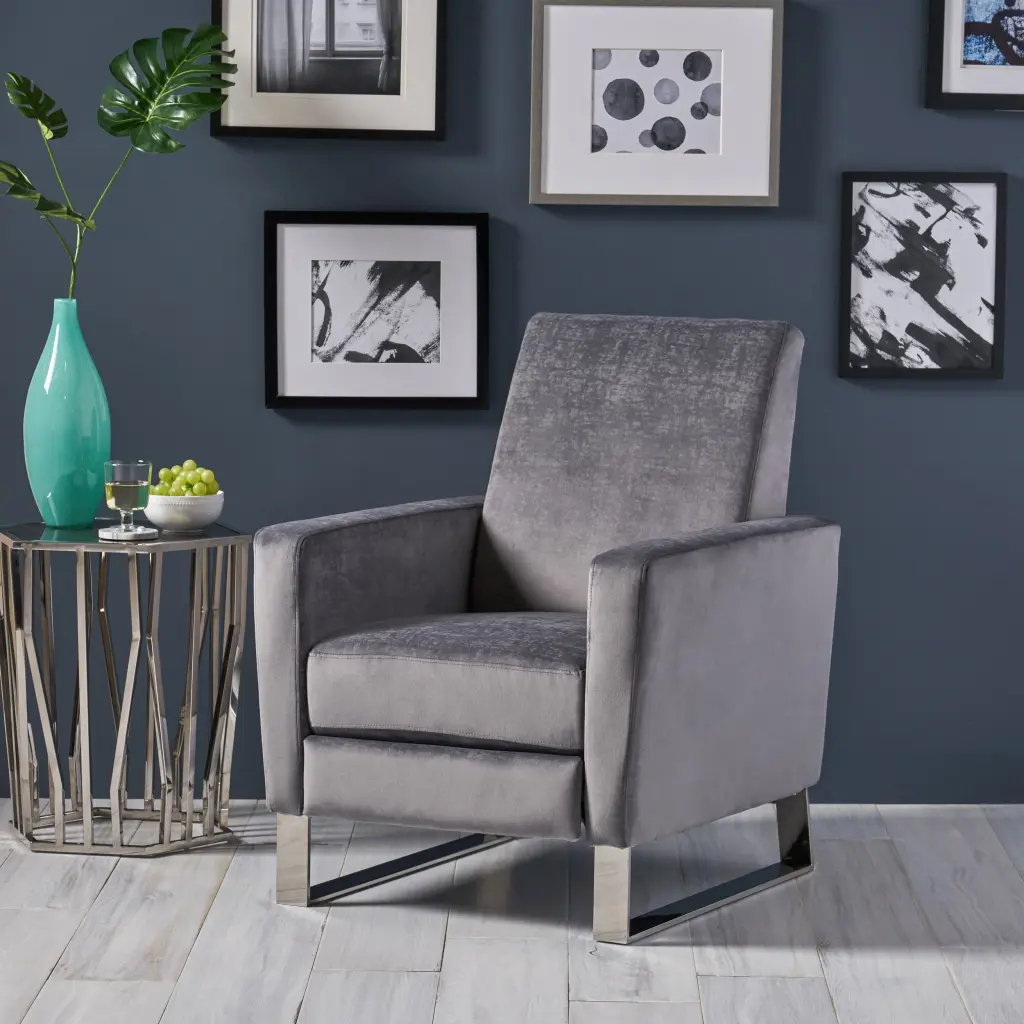Recliner Chair Grey Material Living Room Comfort nh-sunfay