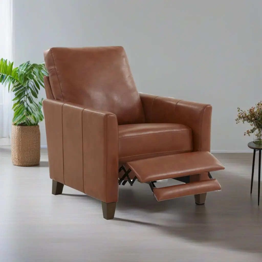 Pablo Caramel Faux Leather Modern Recliner Chair Foam Padding ridgecrest home