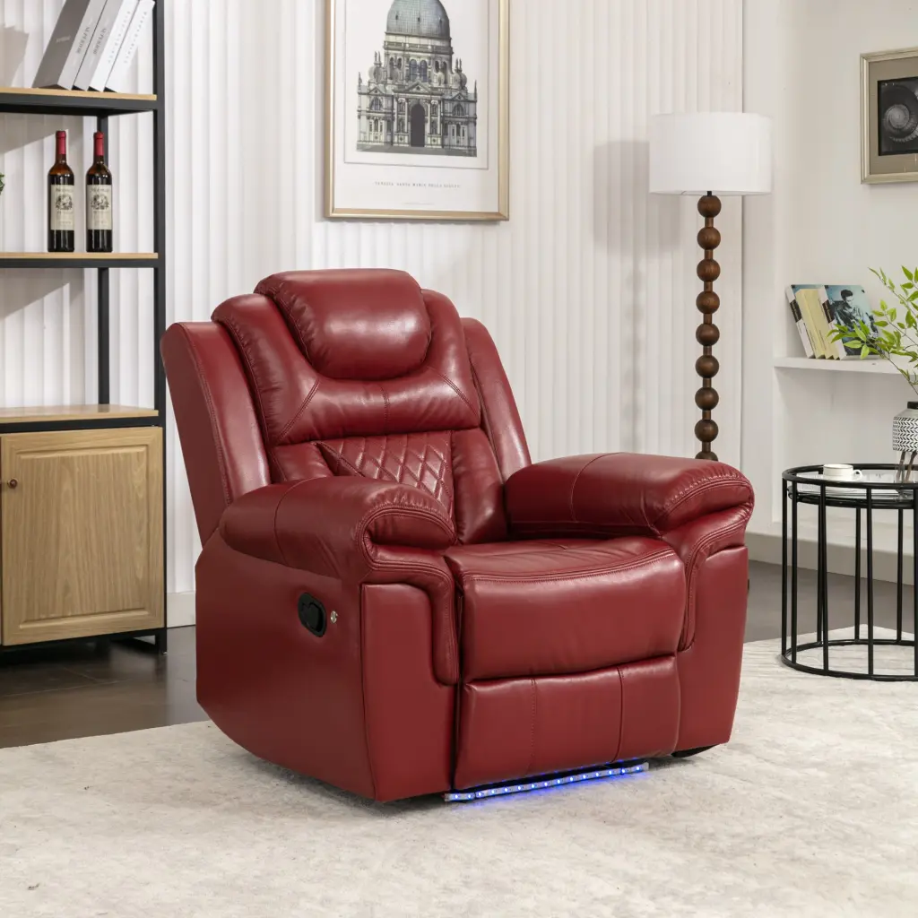 Home Theater Seating Manual Recliner Chair LED Light Strip Living Room rnb