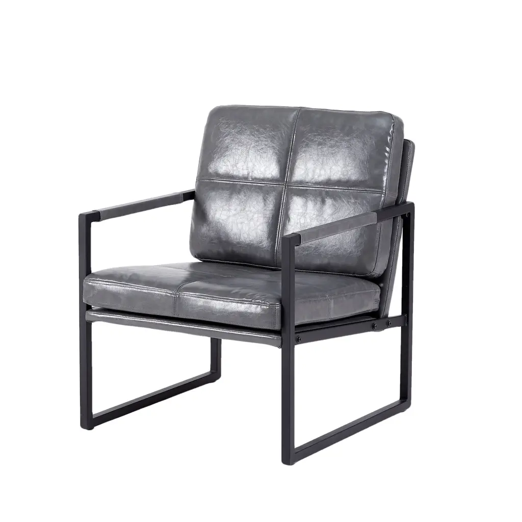 Light Grey PU Leather Recliner Chair Black Metal Frame Living Room rnb