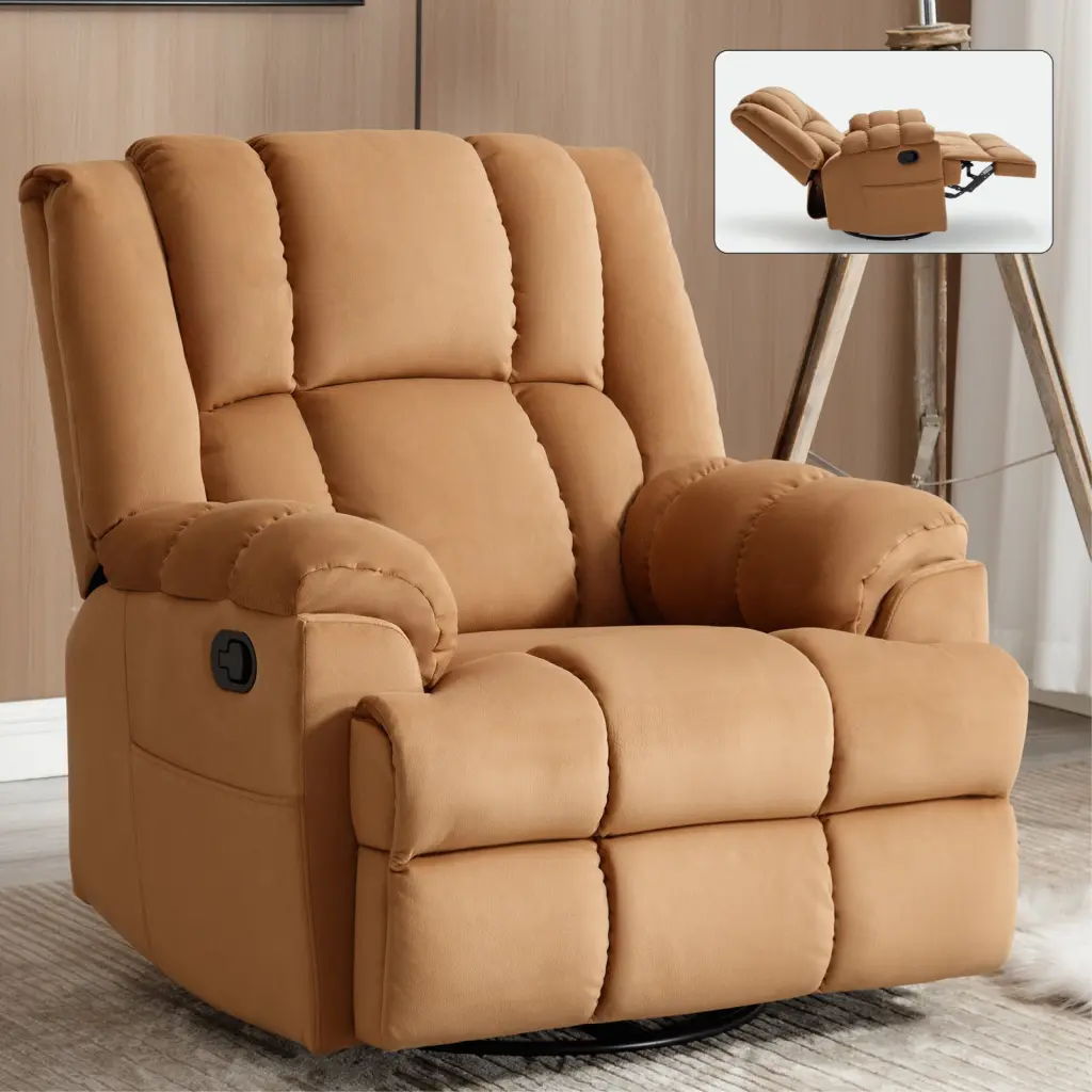 Manual Recliner Chair Rocker And Swivel Fabric Upholstery Living Room rnb