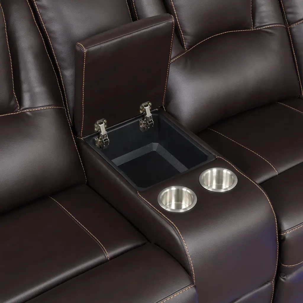 Modern Faux Leather Manual Recliner Center Console and LED Lighting rnb