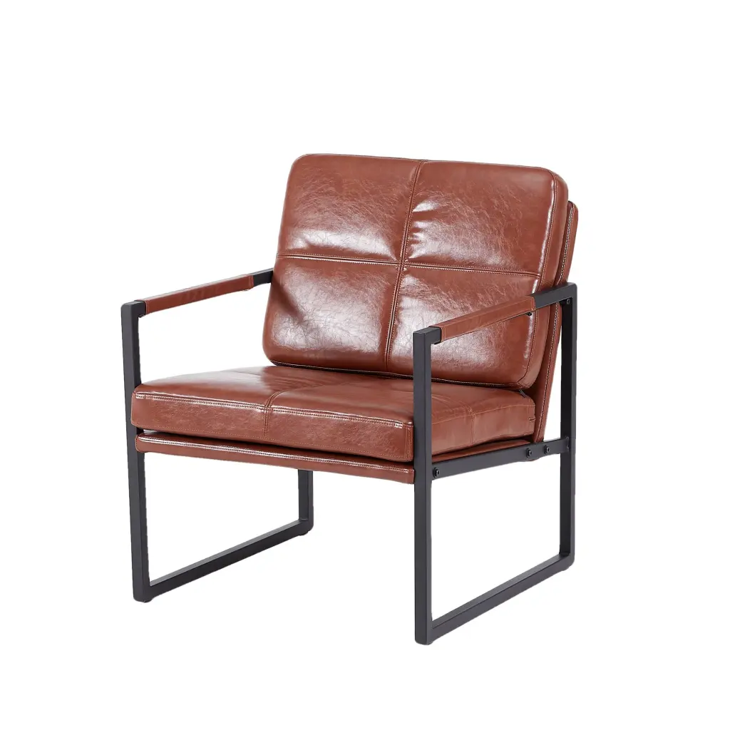 Red Brown PU Leather Recliner Chair Black Metal Frame rnb
