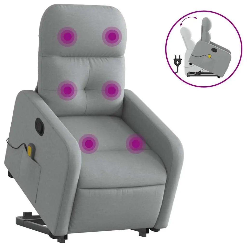 Stand up Massage Recliner Chair Light Gray Fabric