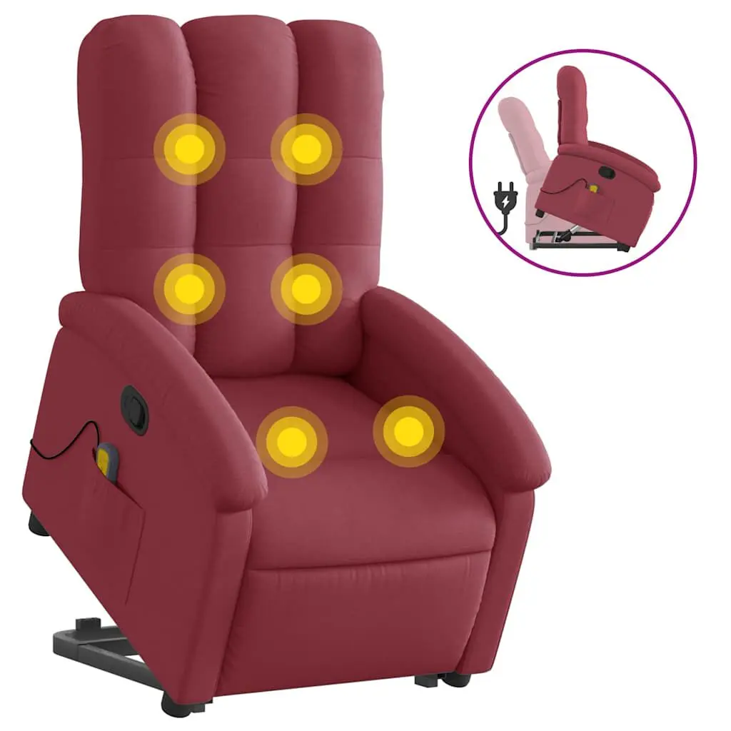 Stand Up Massage Recliner Chair Wine Red Fabric Lumbar Support