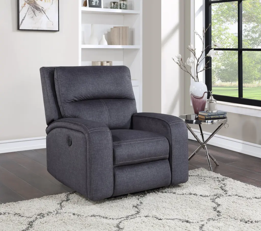 Lovell Power Reclining Chair Dark Gray Upholstered Comfortable Lounge Chair steve silver furniture