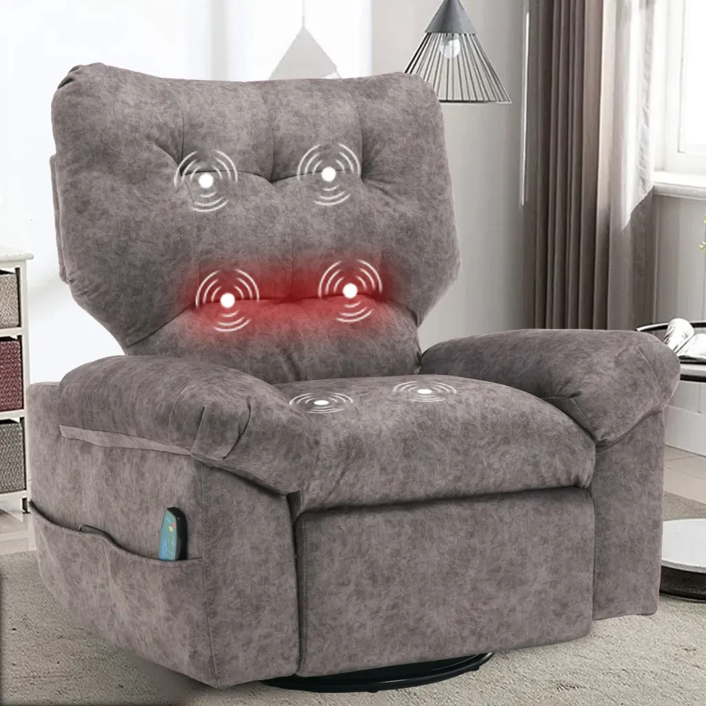 Overstuffed Rocker Recliner Chair Weightage And Heat 360 Swivel Fabric vanbow