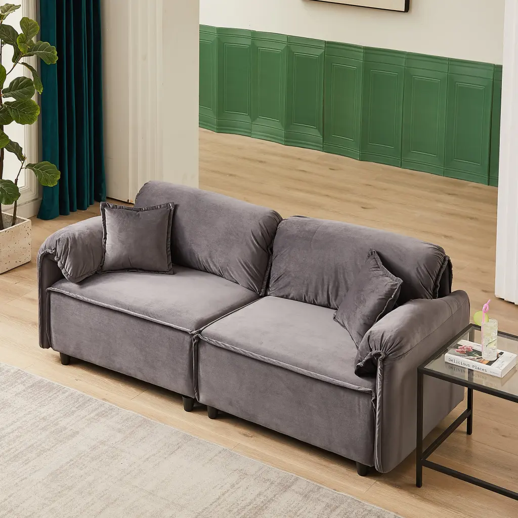 Mh 79 Velvet Sofaupholstered Recliner Sofa Pillows Living Room w1193