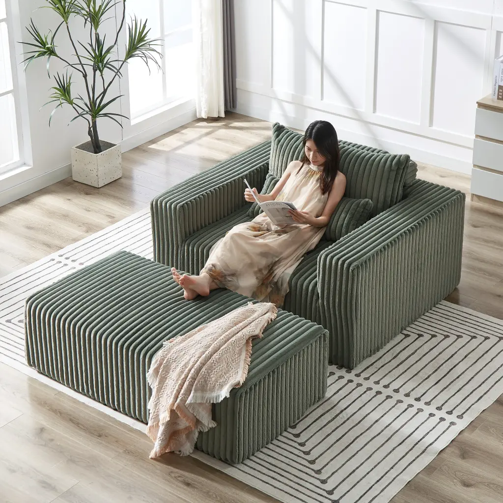 75 Inch Corduroy Sponge Sofa Lounge Chair Removable Footrest welike furniture