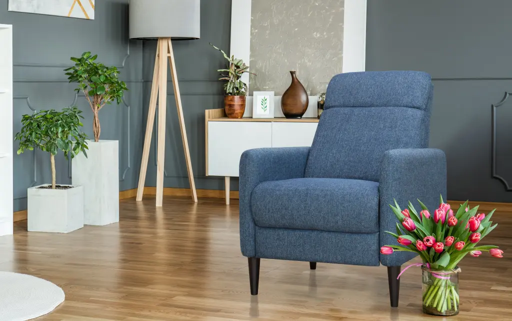 Molson Push Support Recliner Chair Blue Upholstery western ace furniture- inc