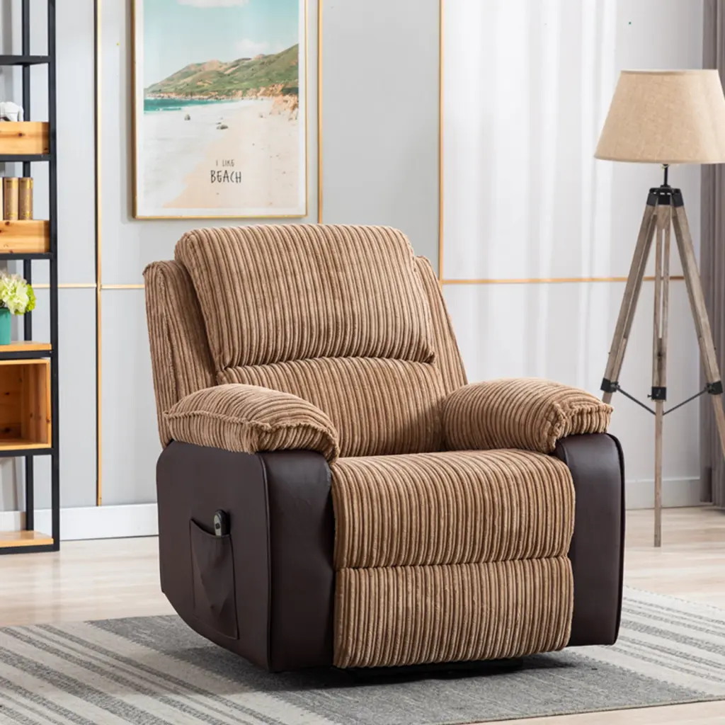 Brown Fabric Recliner Chair Theater Single Recliner Thick Seat zen zone