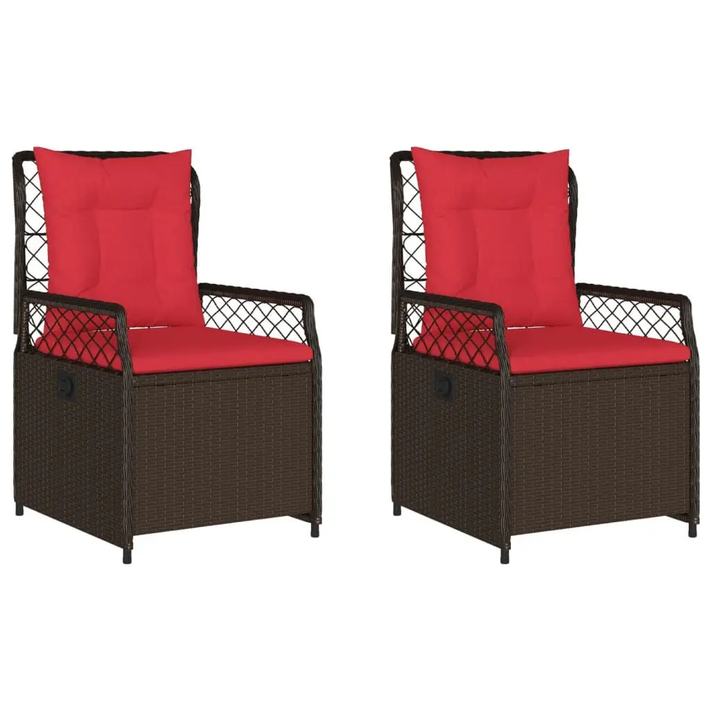 2 Piece Brown Poly Rattan Reclining Patio Chairs Garden Lounge