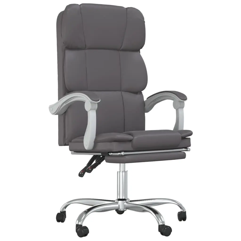 Reclining Office Chair Gray Faux Leather Ergonomic Desk Chair