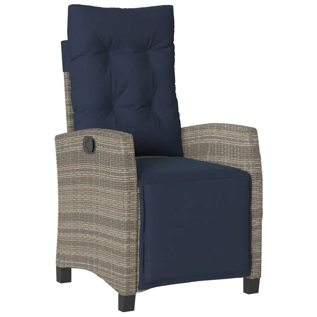 Reclining Patio Chair Footrest Gray Poly Rattan