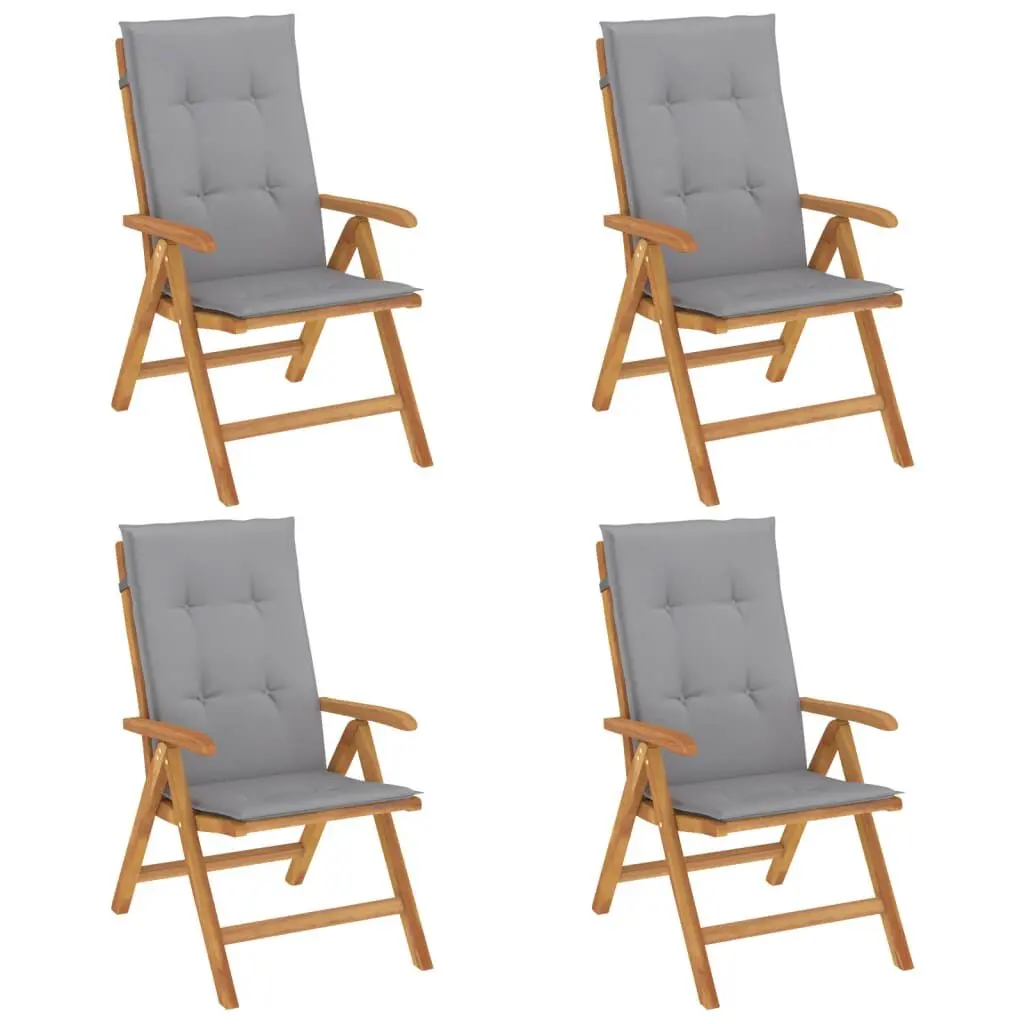 Reclining Patio Chairs Cushions Set 4 Solid Wood Teak Outdoor Furniture
