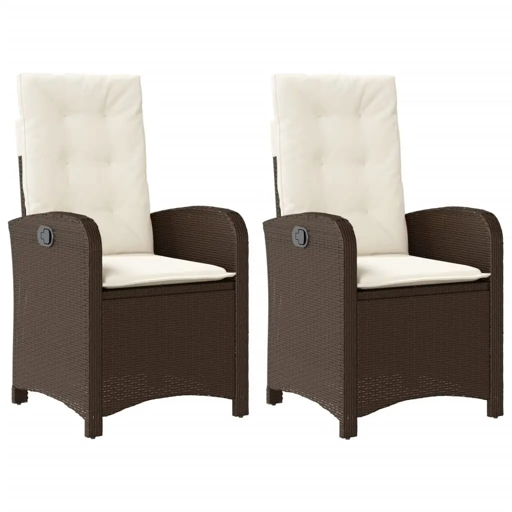 Reclining Patio Chairs Set 2 Cushions Brown Poly Rattan