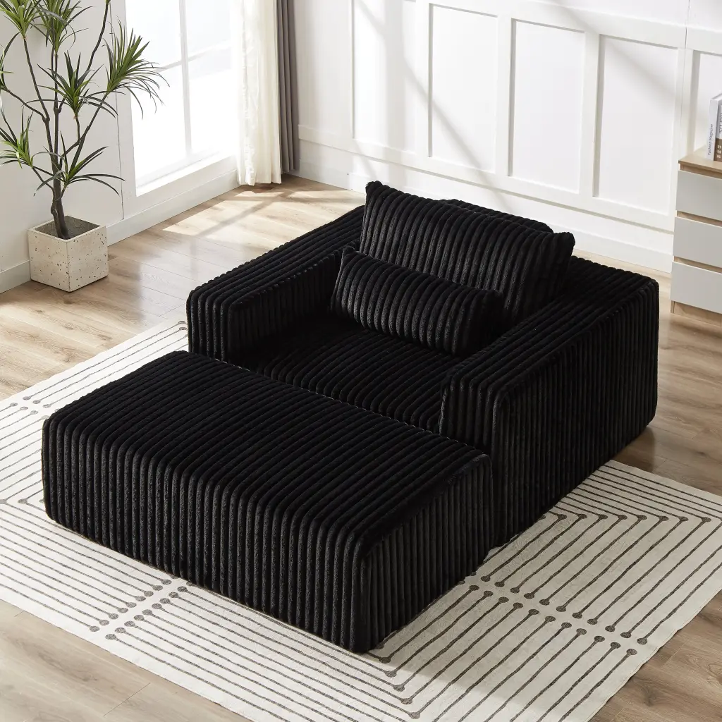 75 Inch Corduroy Sponge Sofa Lounge Chair Removable Footrest welike furniture