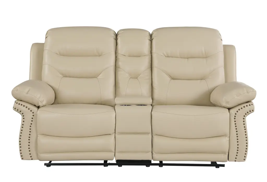 Hide Air Upholstered Reclining Console Loveseat Fiber Back Beige global united