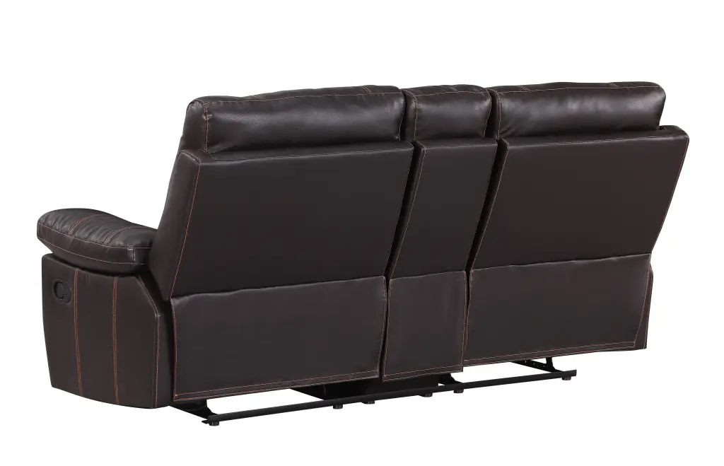 Leather Air Reclining Console Loveseat Brown Foam Leather Sofa global united
