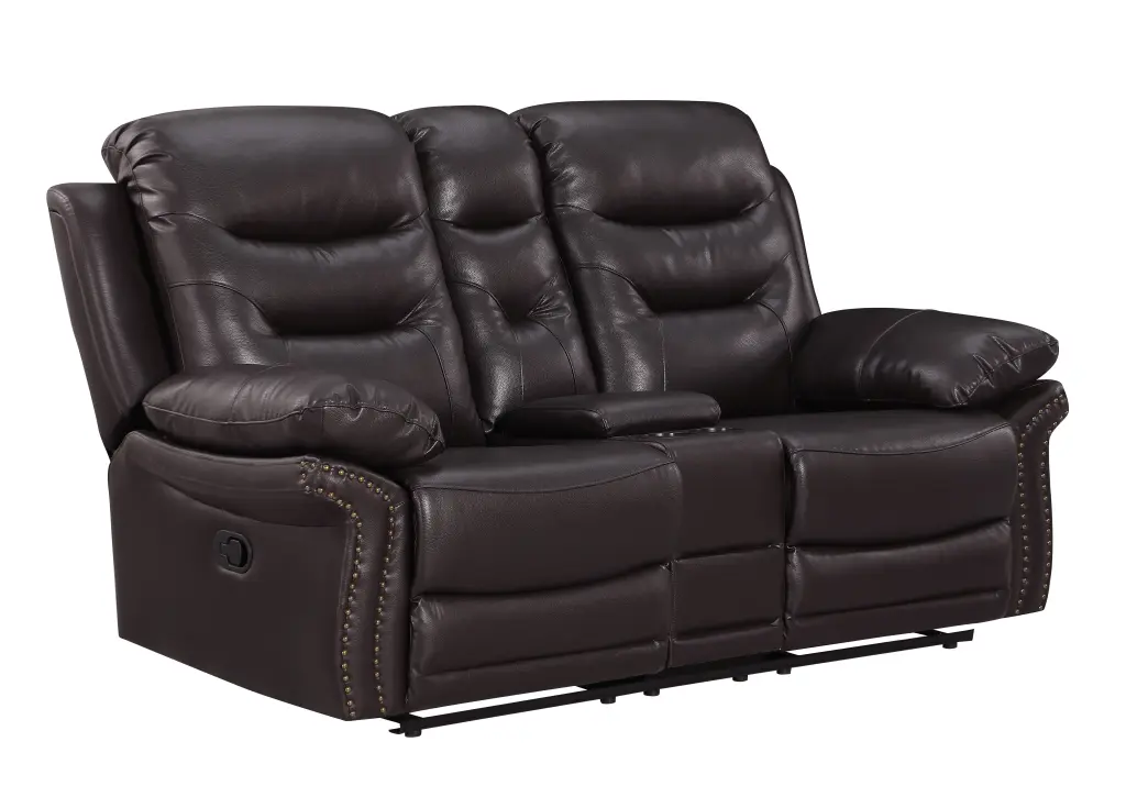 Leather Air Upholstered Reclining Console Loveseat Fiber Back global united