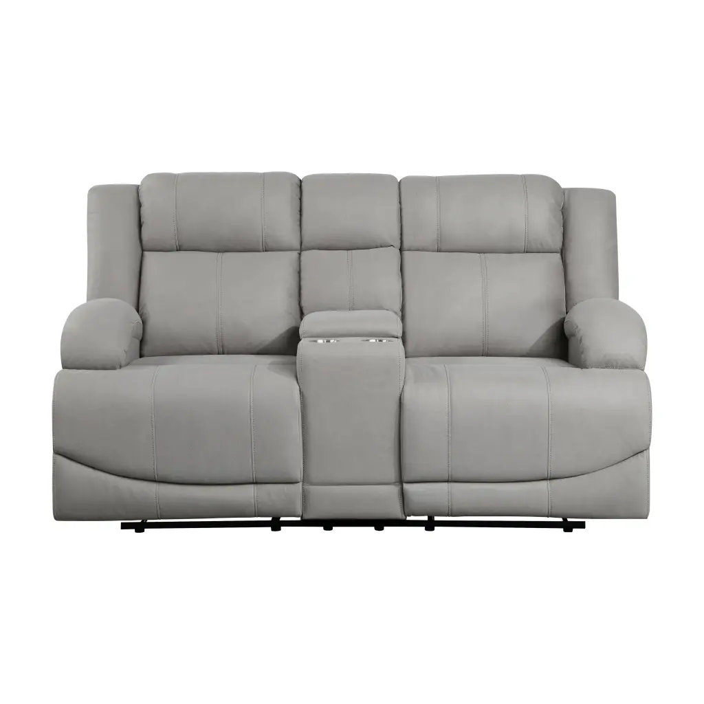 Appealing Gray Color Microfiber Upholstered 1Pc Double Reclining Loveseat kanepe