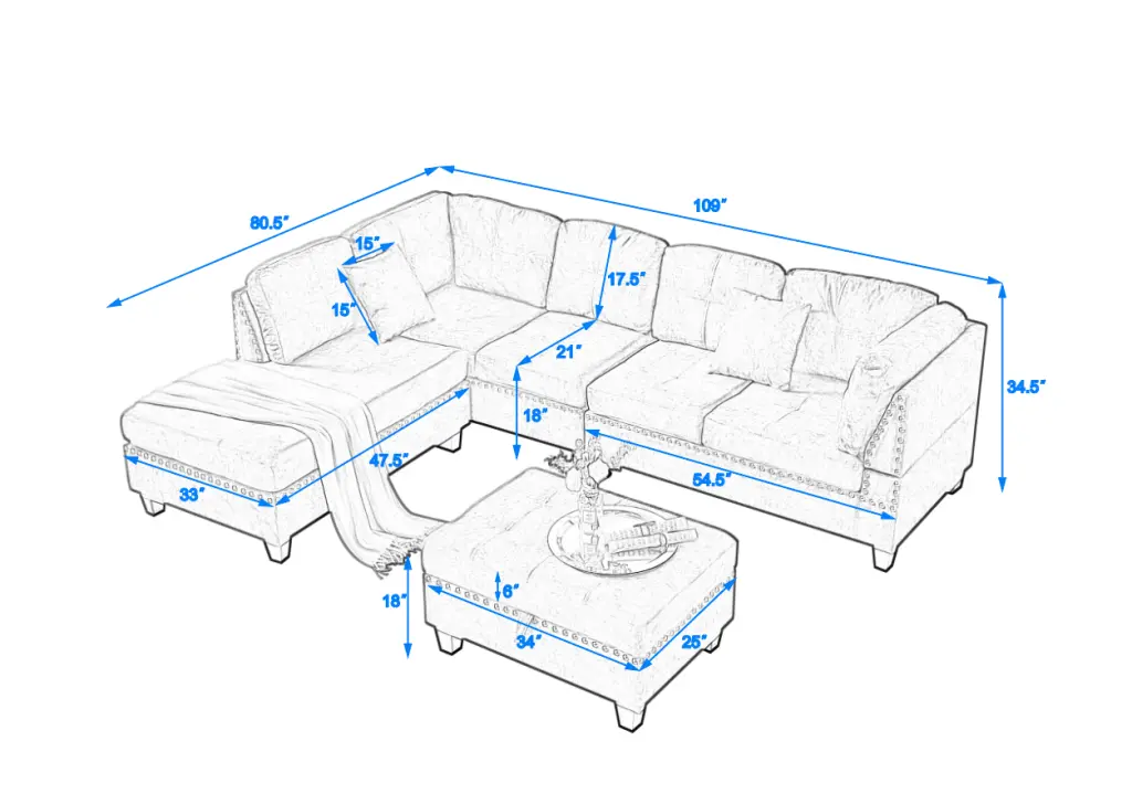 3 Seater Sectional Sofa Reversible Chaise and Storage Ottoman chuangyuan smart home
