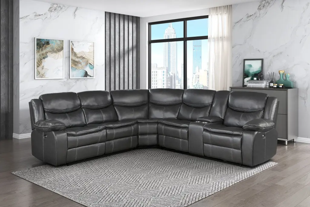 Modern 3 Piece Power Reclining Sectional Right Side Console Dark kanepe