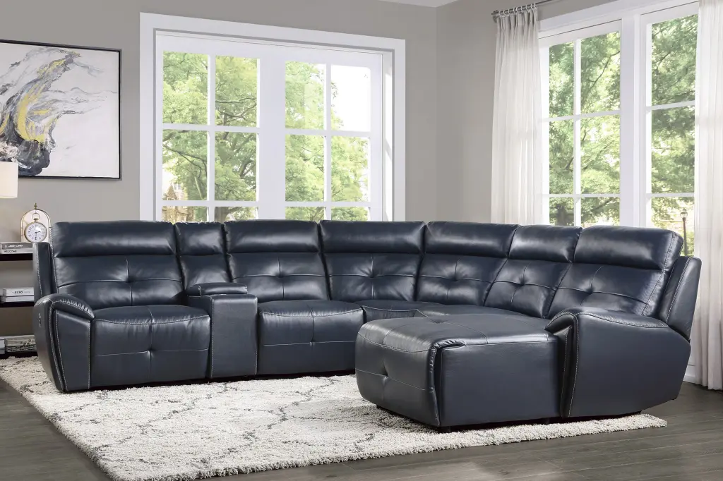6 Piece Modular Reclining Sectional Right Chaise Navy Blue Premium Fabric Sofa kanepe