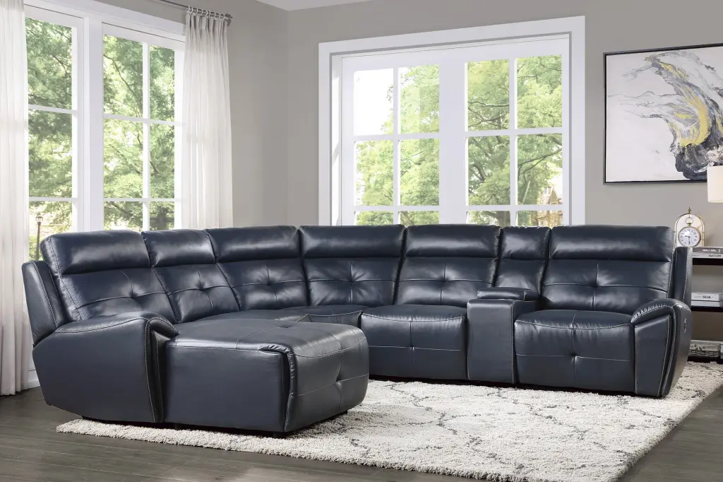 6 Piece Modular Reclining Sectional Sofa Left Chaise Navy Blue kanepe