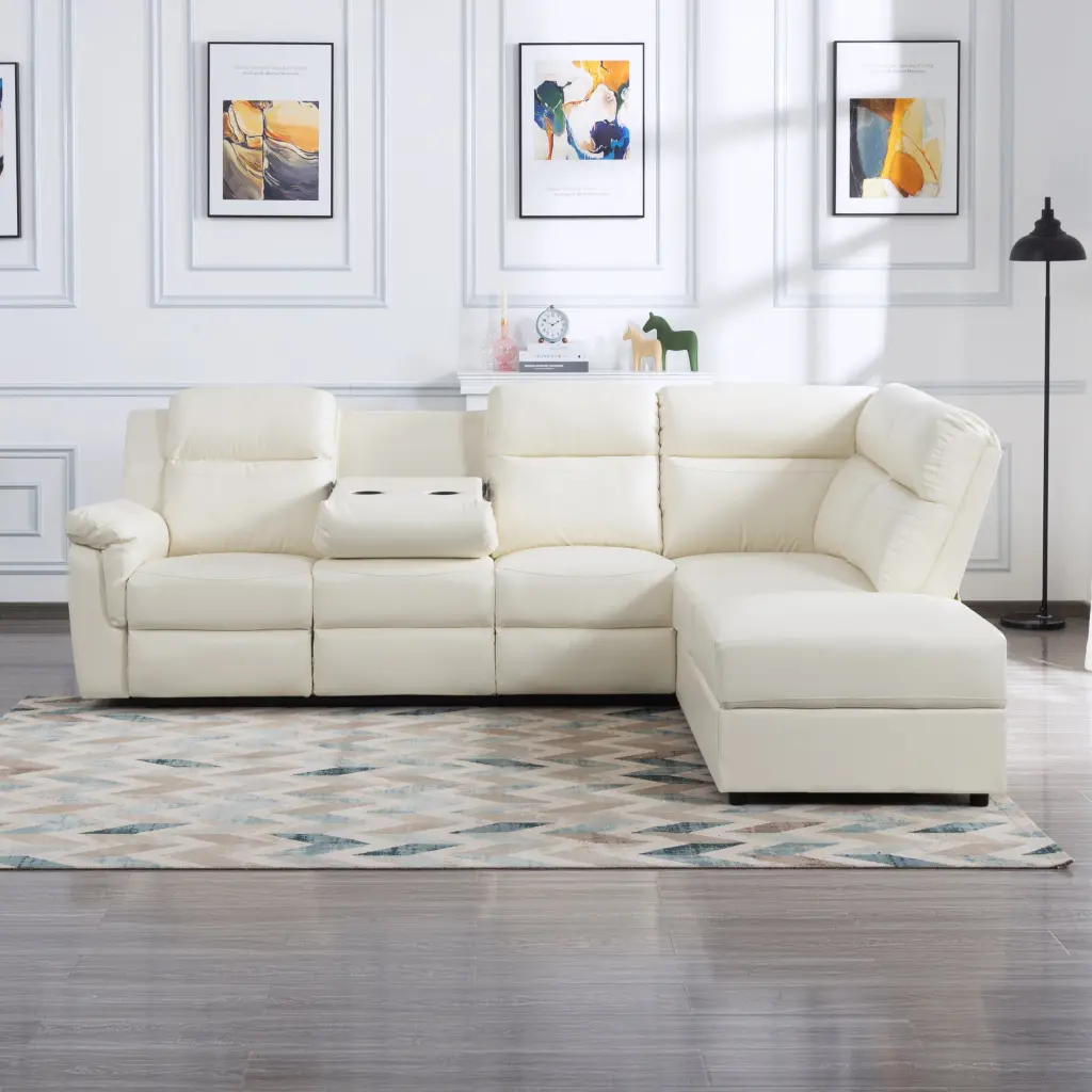 110.2 Inch Beige PU Manual Reclining Sectional Sofa K2553S00001 relax lounge