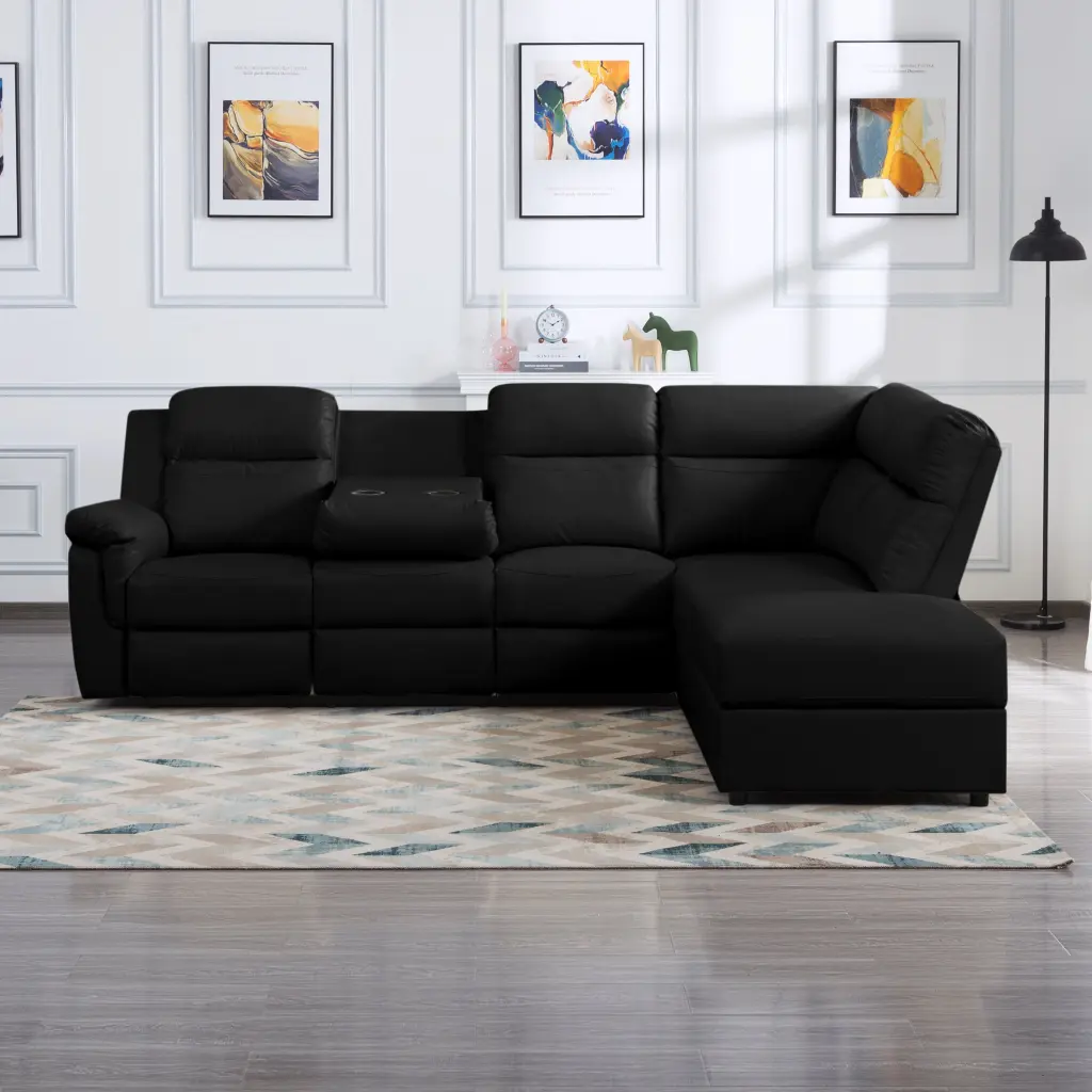 110.2 Inch Manual Reclining Sectional Sofa K2553S00002 Black PU Leather relax lounge