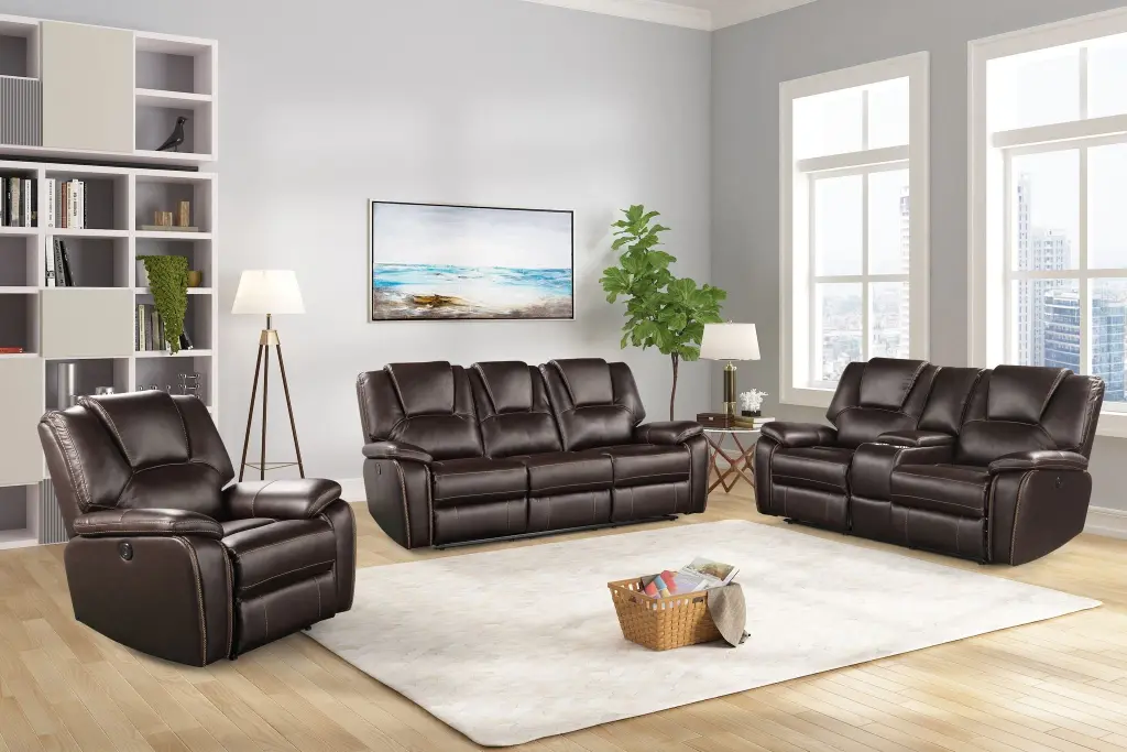Hong Kong 3 Piece Power Reclining Sofa Set Black Faux Leather galaxy home furnishings