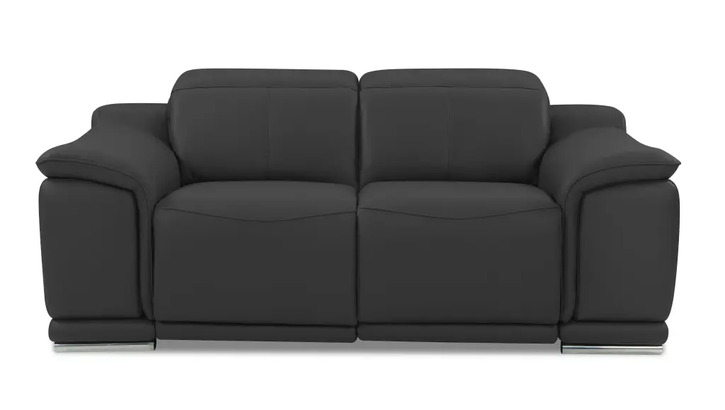 Authentic Italian Hide Power Reclining Loveseat Dark Gray Foam Leather Sofa global united