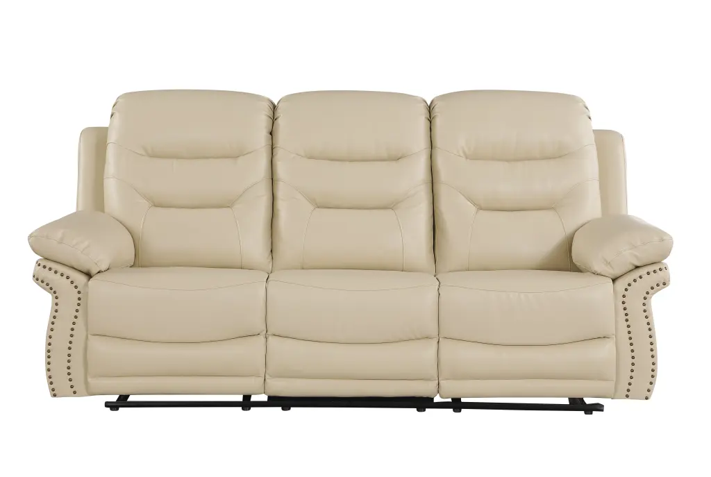 Leather Air Upholstered Reclining Sofa Fiber Back Beige Foam Cushions global united