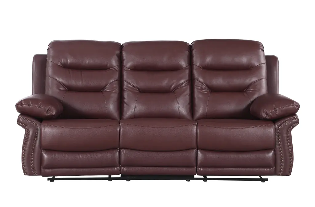 Leather Air Upholstered Reclining Sofa Fiber Back Burgundy Foam global united