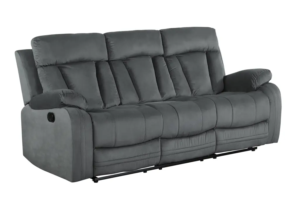 Reclining Transitional Microfiber Fabric Sofa - Gray Foam Cushion Living Room Sofa global united