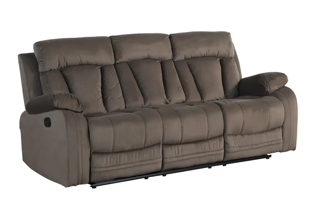 Reclining Transitional Sofa Brown Microfiber Foam Cushions global united
