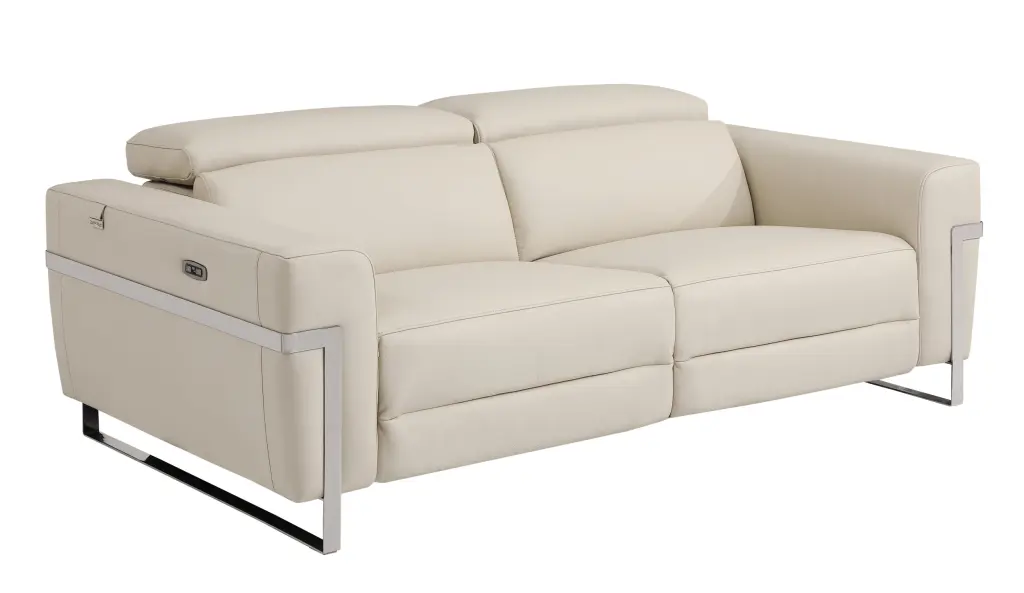 Top Grain Italian Leather Sofa Power Recliner Beige Foam Leather Comfortable Living Room global united