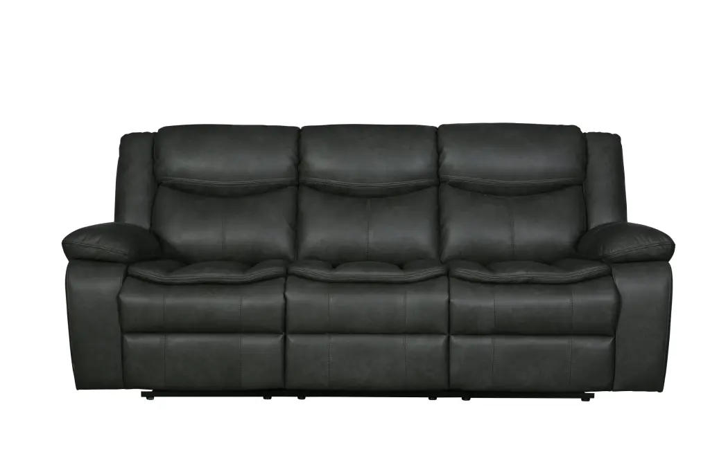 Transitional Leather Air Reclining Sofa Gray Foam Leather Comfortable Living Room Furniture global united