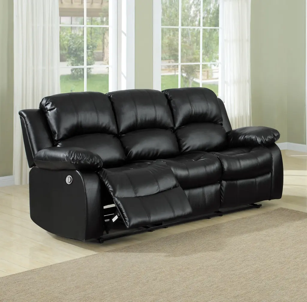 Cozy Double Reclining Sofa 1Pc Black Bonded Leather Match Solid kanepe