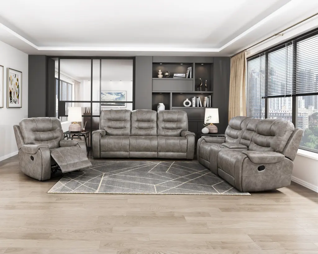 Grayish Brown Modern Reclining Sofa Set 3Pc Sofa Loveseat Chair Plush Comfort kanepe
