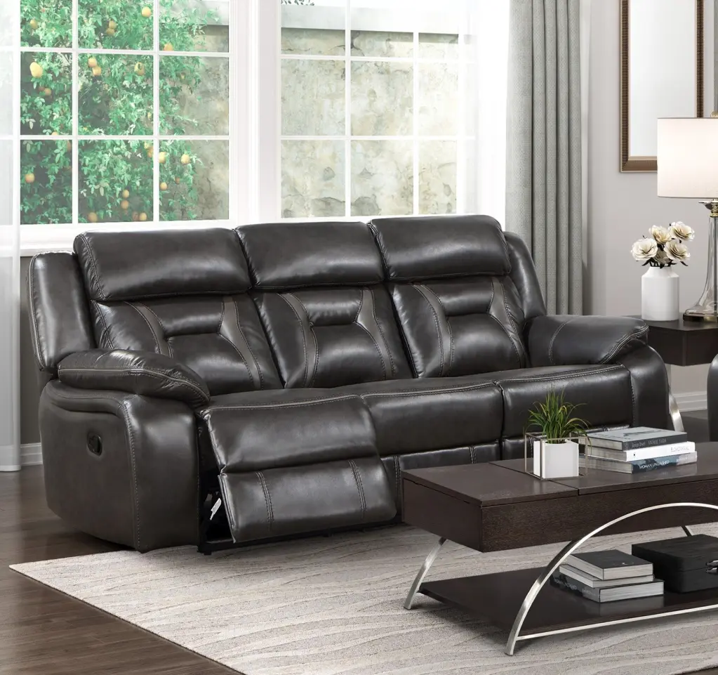 Modern Reclining Sofa Dark Gray Faux Leather Living Room Furniture kanepe