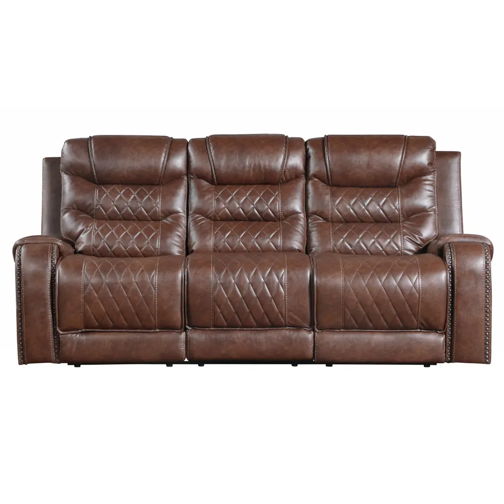 Opulent Brown Double Reclining Sofa Cup Holders Living Room Furniture kanepe