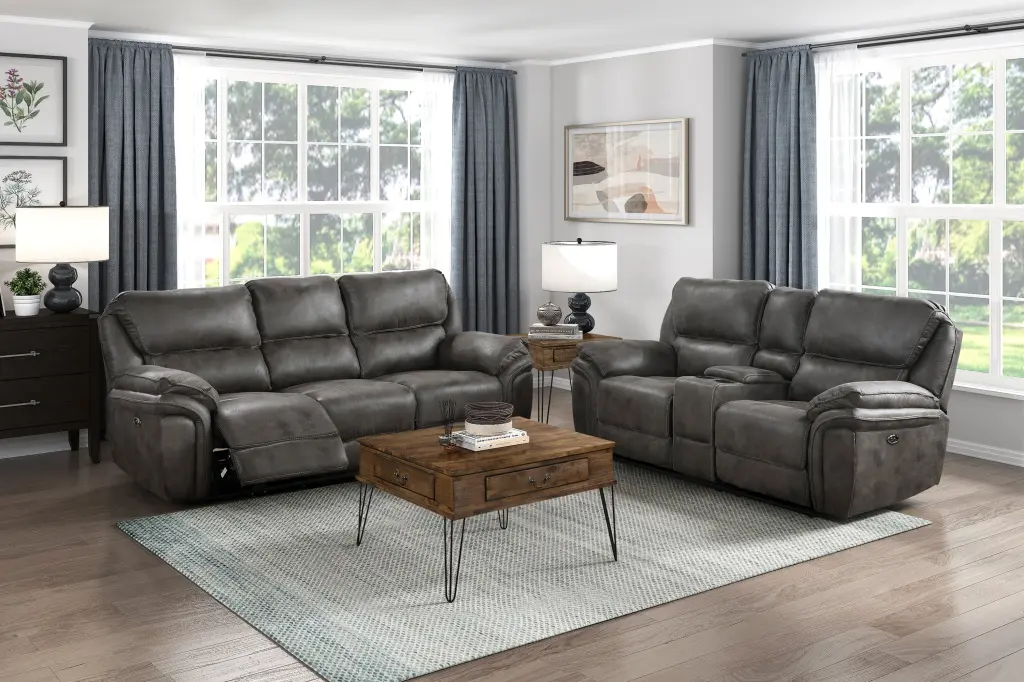 Plush Modern 2 Piece Power Reclining Sofa and Loveseat Set kanepe